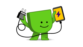 EDje-mascotte-energiedirect-met-telefoon-en-lader-in-de-hand